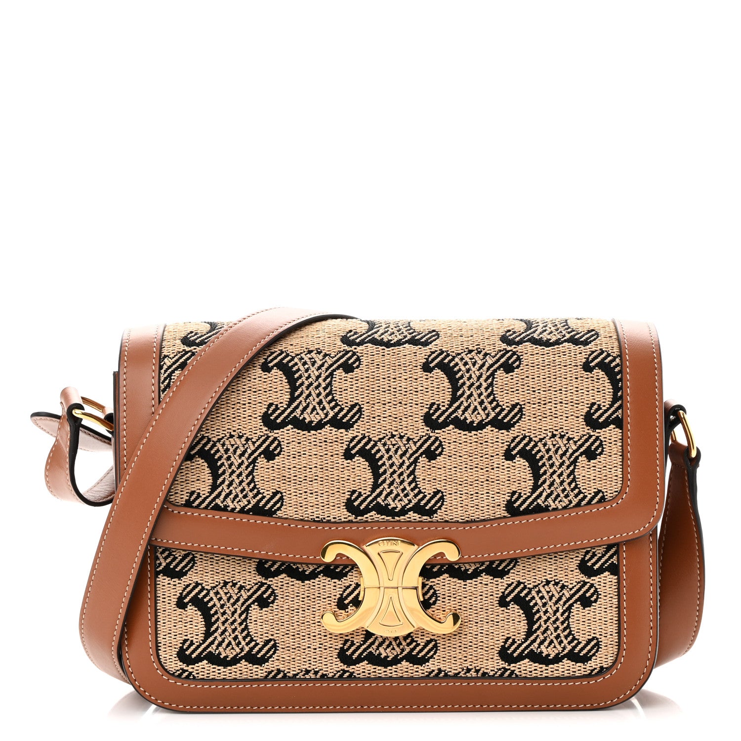 Celine Canvas Calfskin Triomphe Embroidered Medium Triomphe Bag Tan 1 of 13