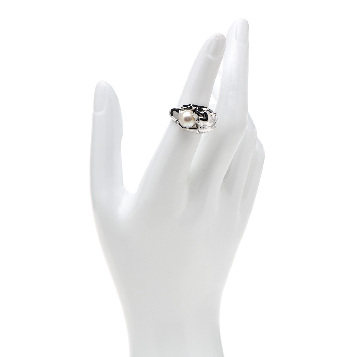 Cartier 18K White Gold Pearl Black Onyx Emerald Panthere De Cartier Ring 52 6 2 of 6