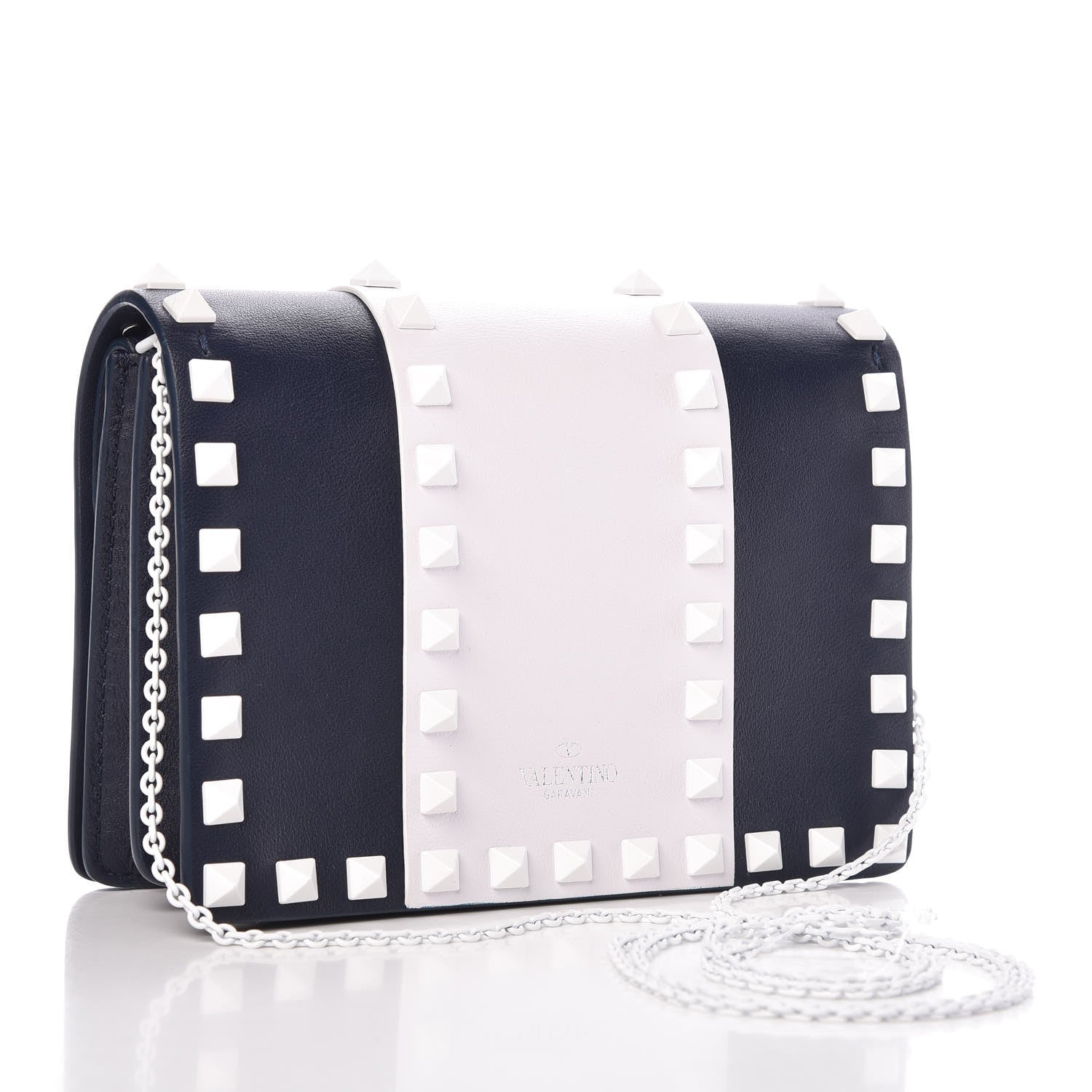 Valentino Garavani Vitello Colorblock Free Rockstud Wallet on Chain Marine Optic White 2 of 15