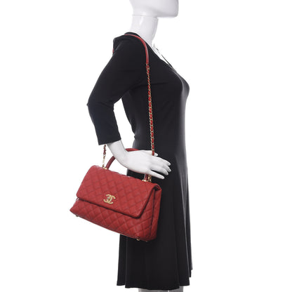 Chanel Caviar Lizard Embossed Quilted Small Coco Handle Flap Red 2 of 9