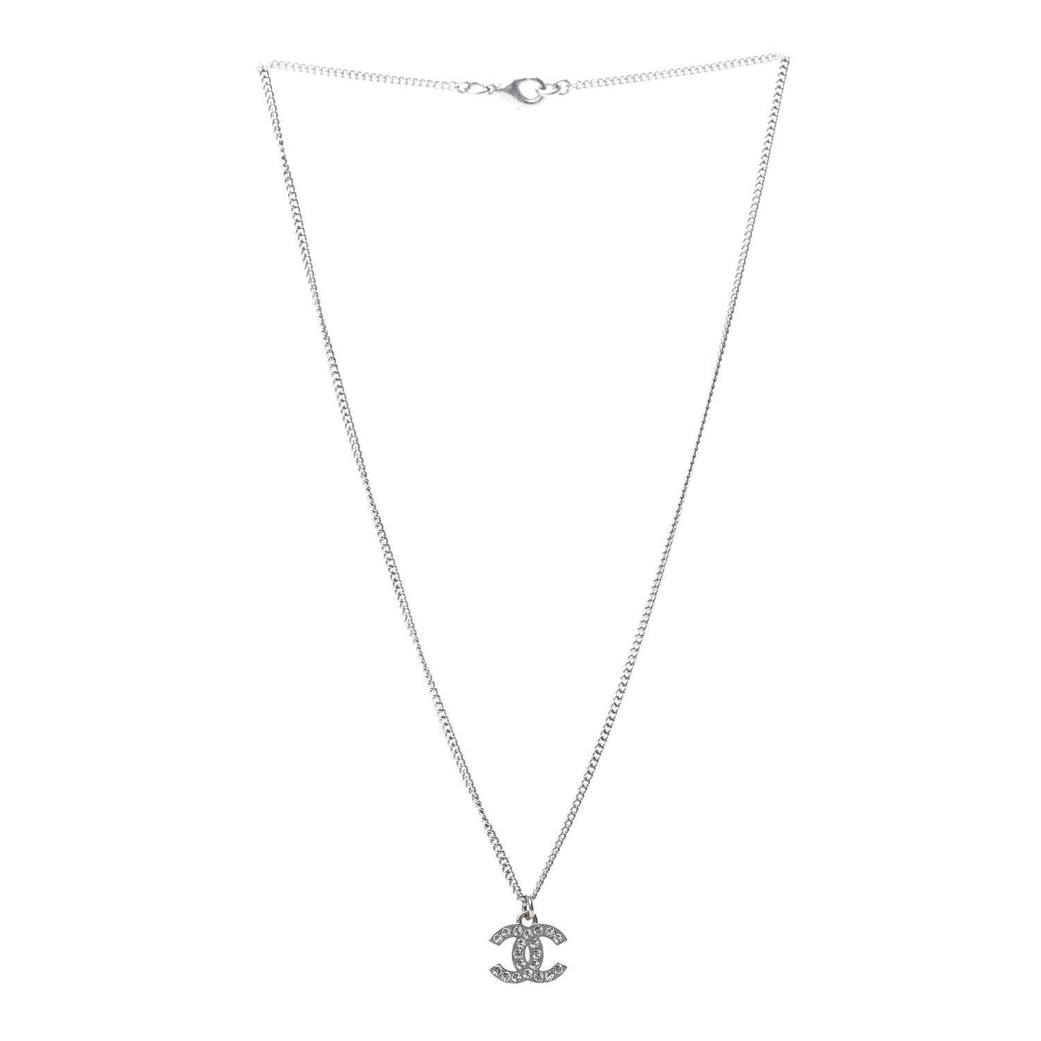Chanel Crystal CC Necklace Silver 3 of 5