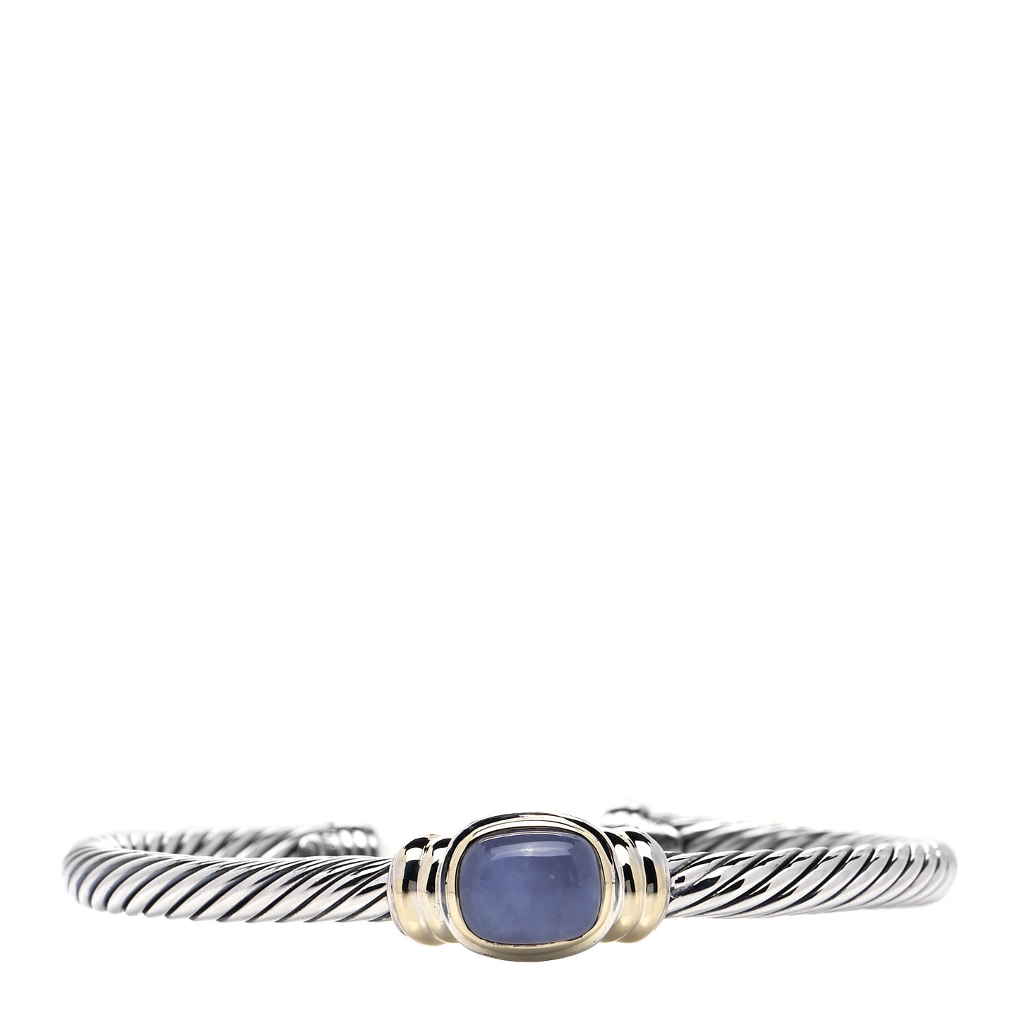 Sterling Silver 14K Yellow Gold Blue Chalcedony 5mm Noblesse Cable Bracelet