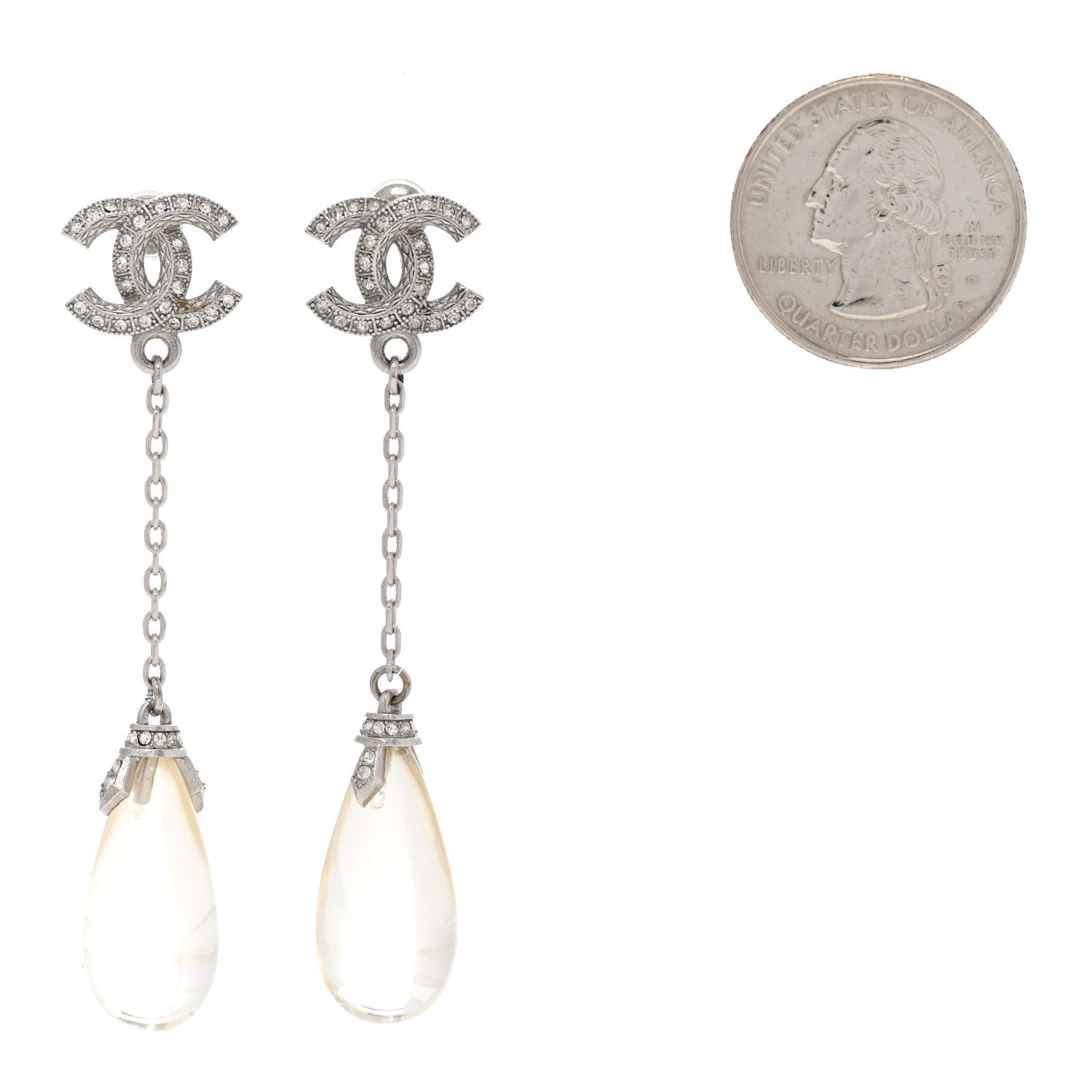 Chanel Crystal Resin CC Drop Earrings Silver 2 of 5