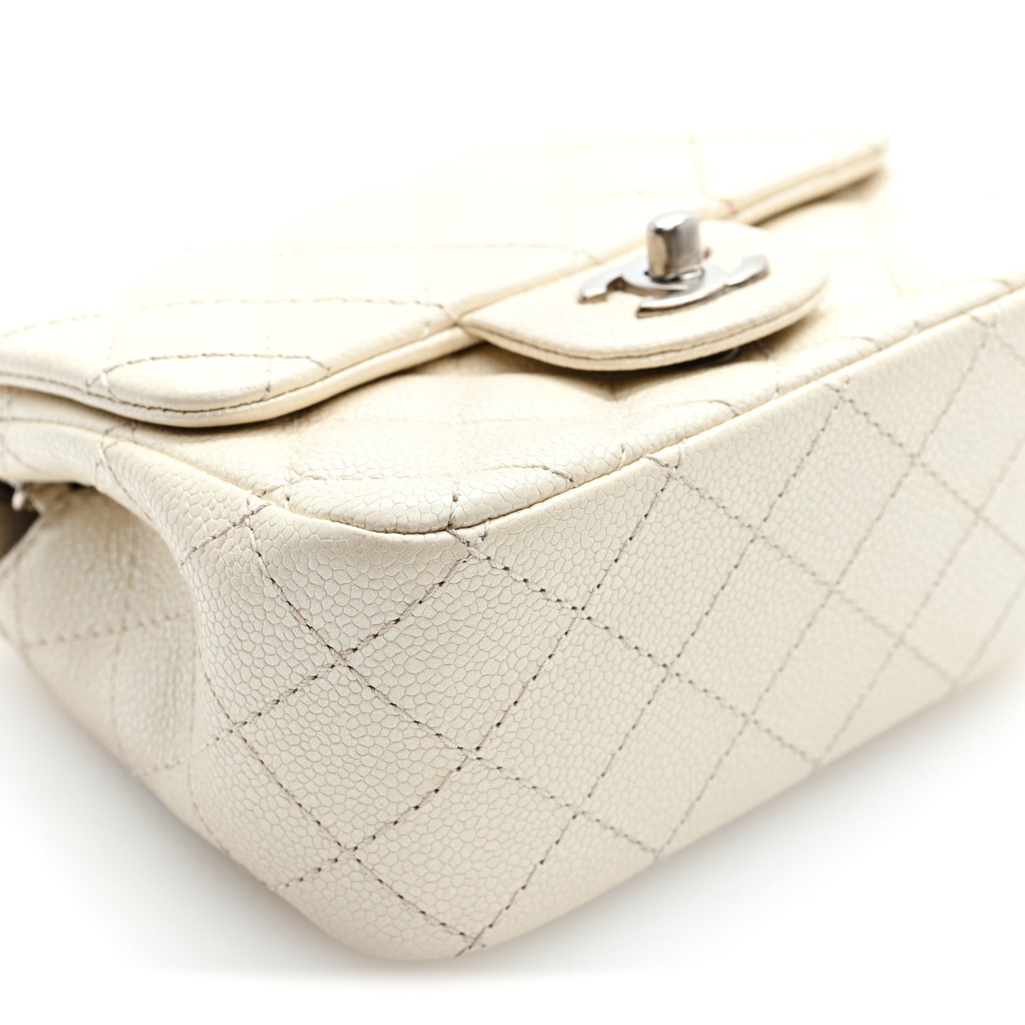 Iridescent Caviar Quilted Mini Square Flap White