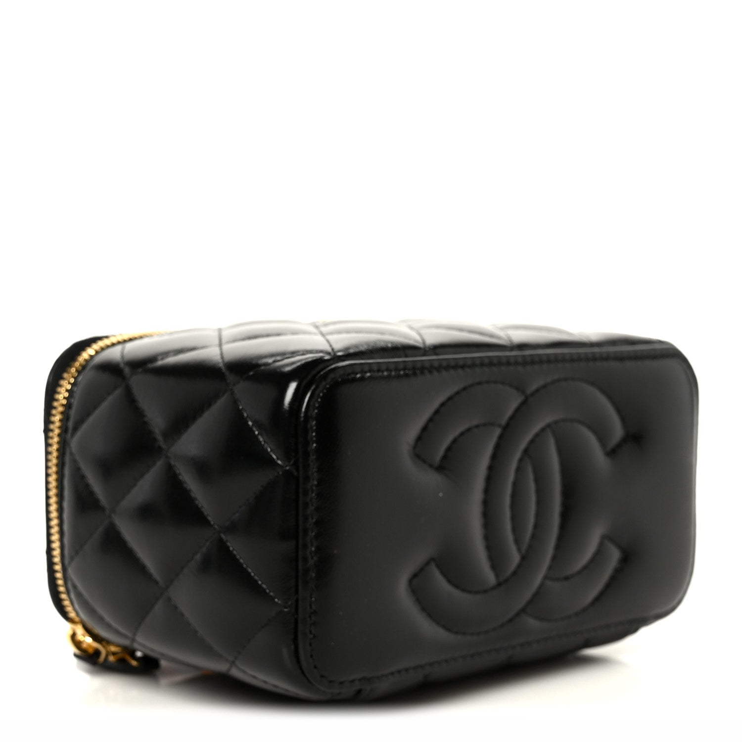 Chanel Shiny Lambskin Quilted Small Plexiglass Top Handle Vanity Case With Chain Black Tortoise 4 of 11