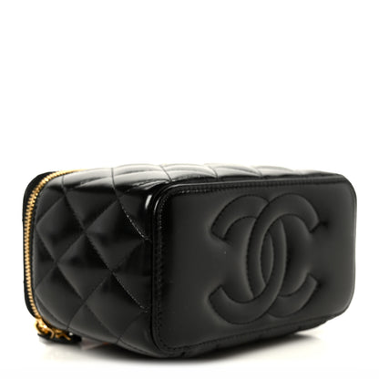 Chanel Shiny Lambskin Quilted Small Plexiglass Top Handle Vanity Case With Chain Black Tortoise 4 of 11
