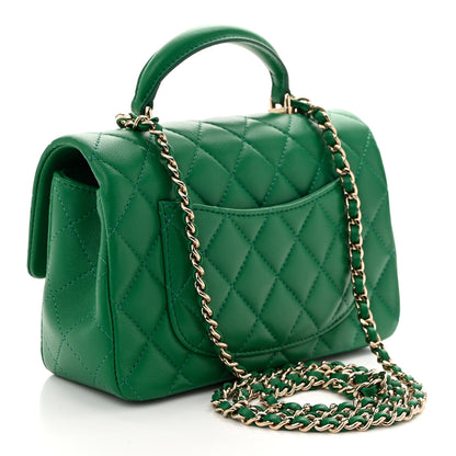 Chanel Lambskin Quilted Mini Top Handle Rectangular Flap Green 3 of 10