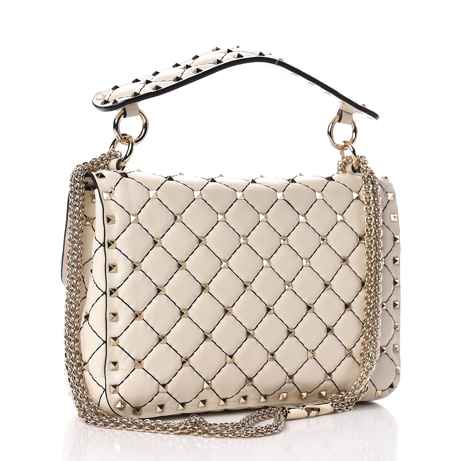 Valentino Garavani Lambskin Flower Medium Rockstud Spike Shoulder Bag Ivory 3 of 9
