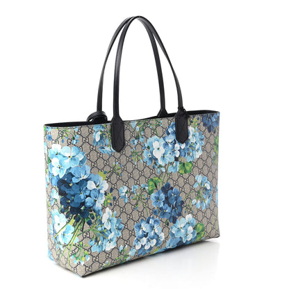 Gucci GG Supreme Monogram Blooms Medium Reversible Tote Beige Blue Navy 3 of 16