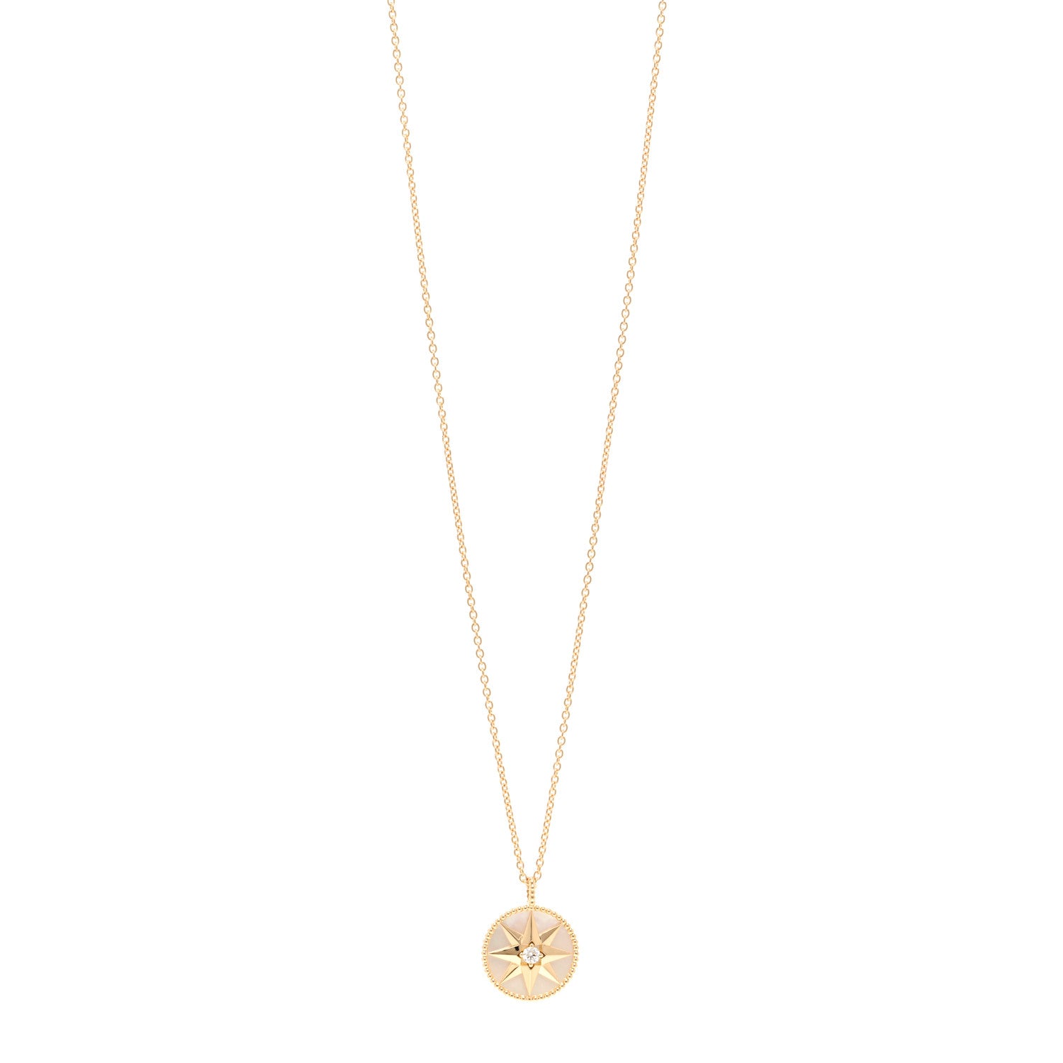 Christian Dior 18K Yellow Gold Diamond Mother of Pearl Rose Des Vents Medallion Necklace 1 of 6