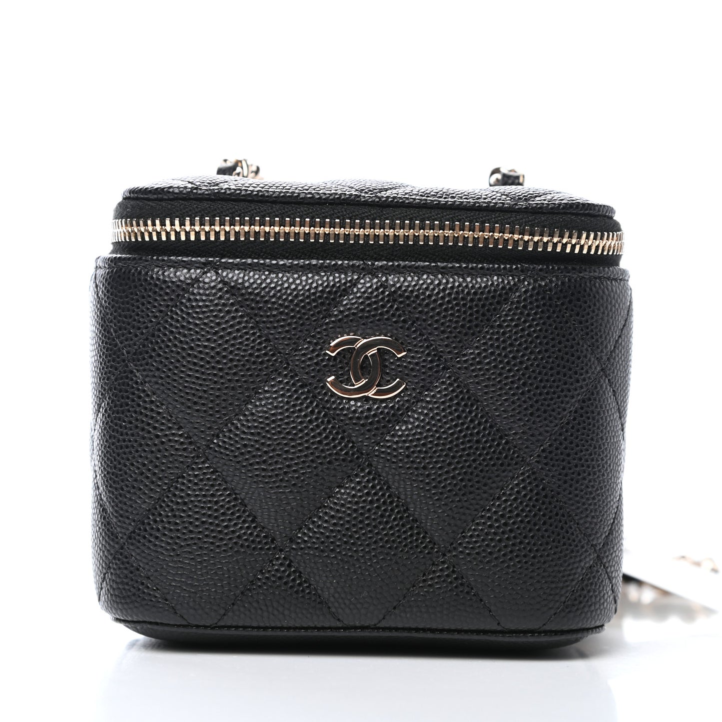Caviar Quilted Mini Vanity Case With Chain Black