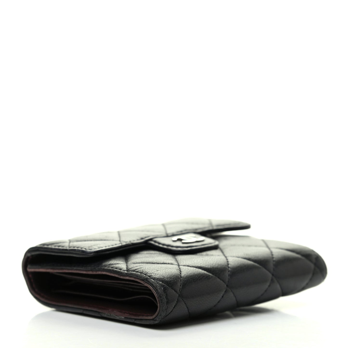 Lambskin Quilted Compact Flap Wallet Black