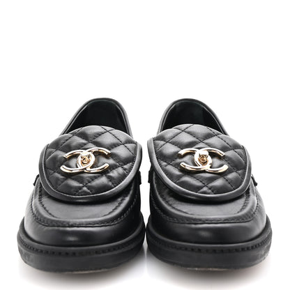 Chanel Lambskin Quilted CC Turnlock Loafers 35.5 Black 3 of 9