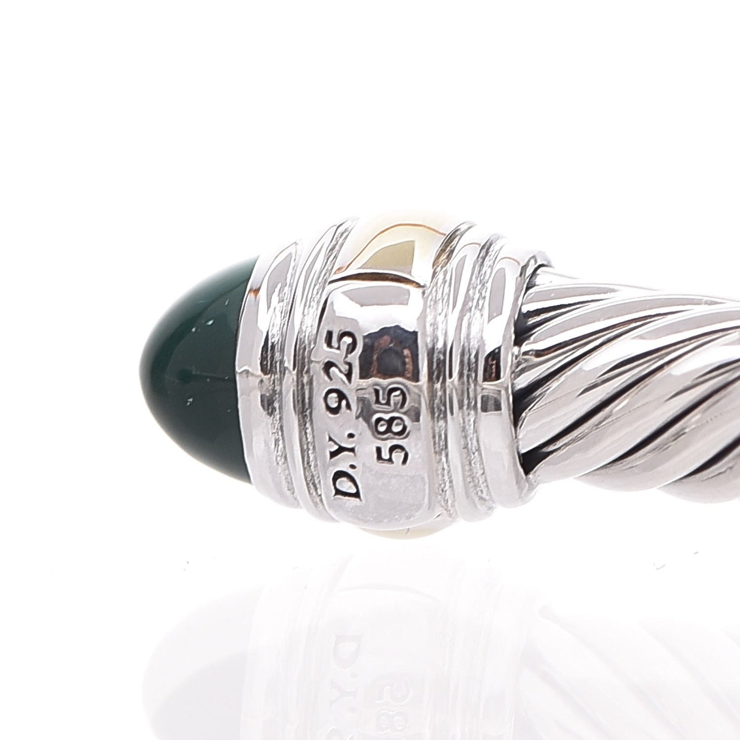 Sterling Silver 14K Yellow Gold Malachite 5mm Cable Classic Bracelet