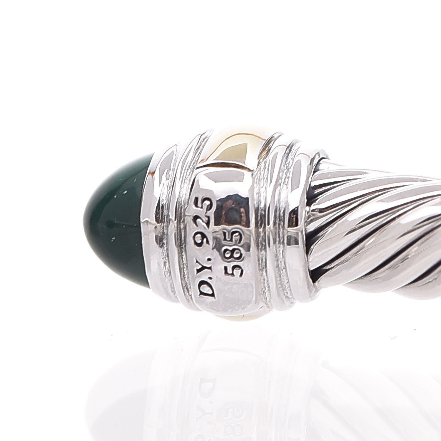 David Yurman Sterling Silver 14K Yellow Gold Malachite 5mm Cable Classic Bracelet 9 of 10