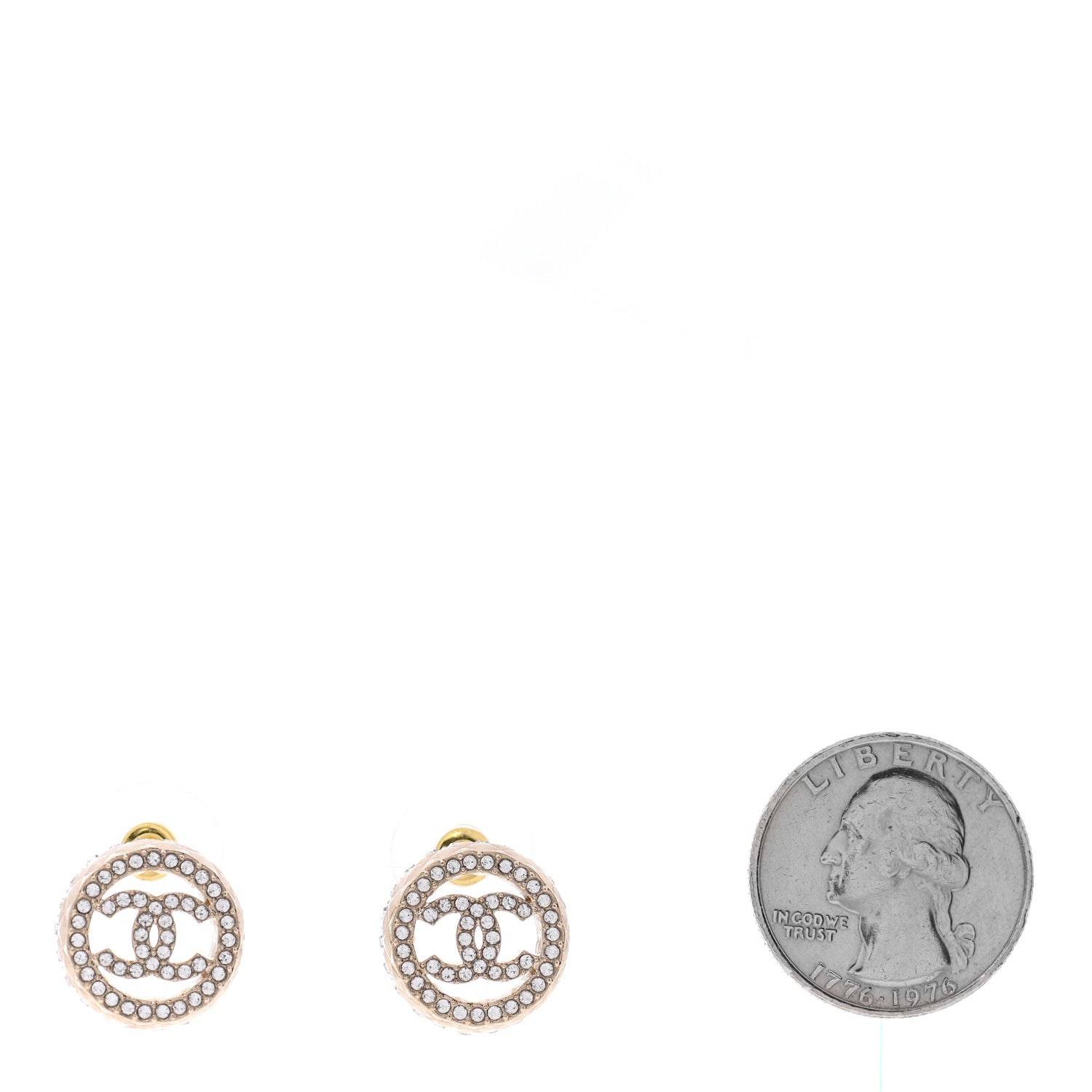 Chanel Crystal CC Round Earrings Gold 2 of 5