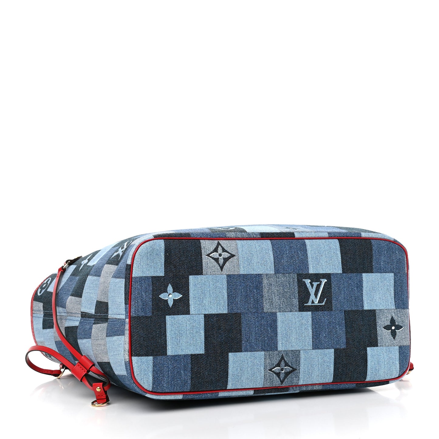 Denim Damier Monogram Patchwork Neverfull Blue Rouge