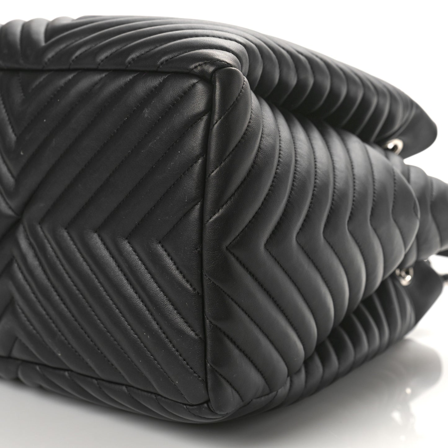 Lambskin Chevron Large Urban Spirit Drawstring Bag Black