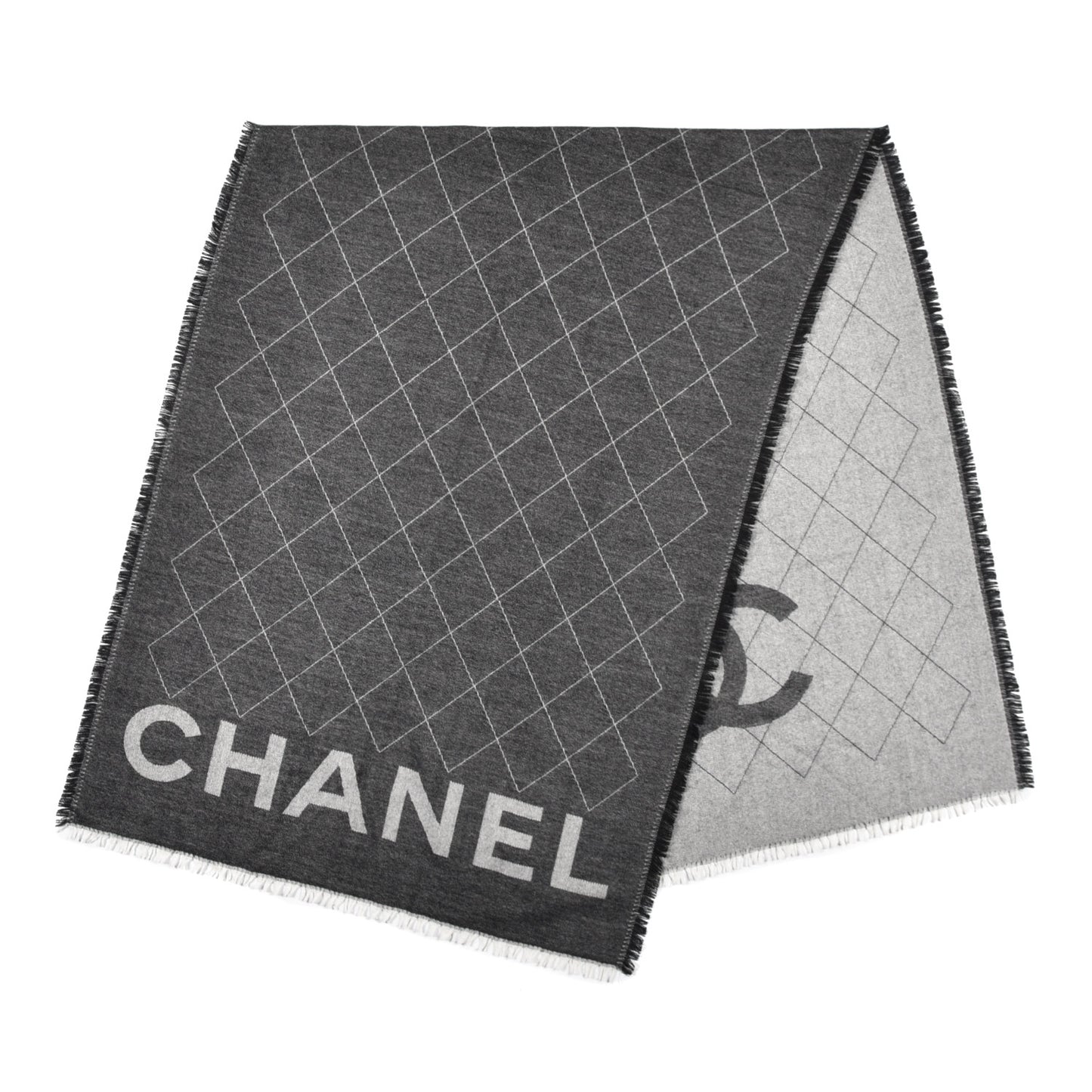 Cashmere Silk Quilted CC Logo Stole Black
