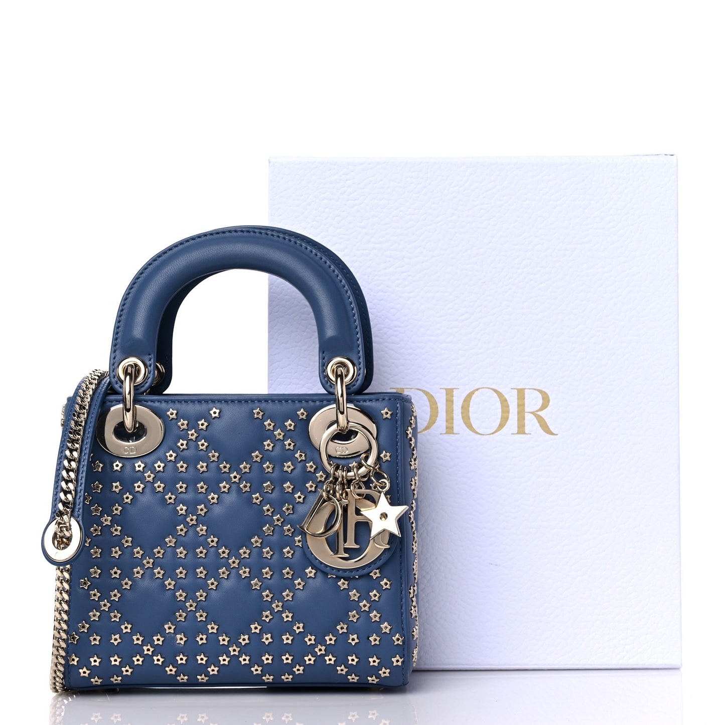 Lambskin Cannage Lucky Star Studded Mini Lady Dior Denim Blue