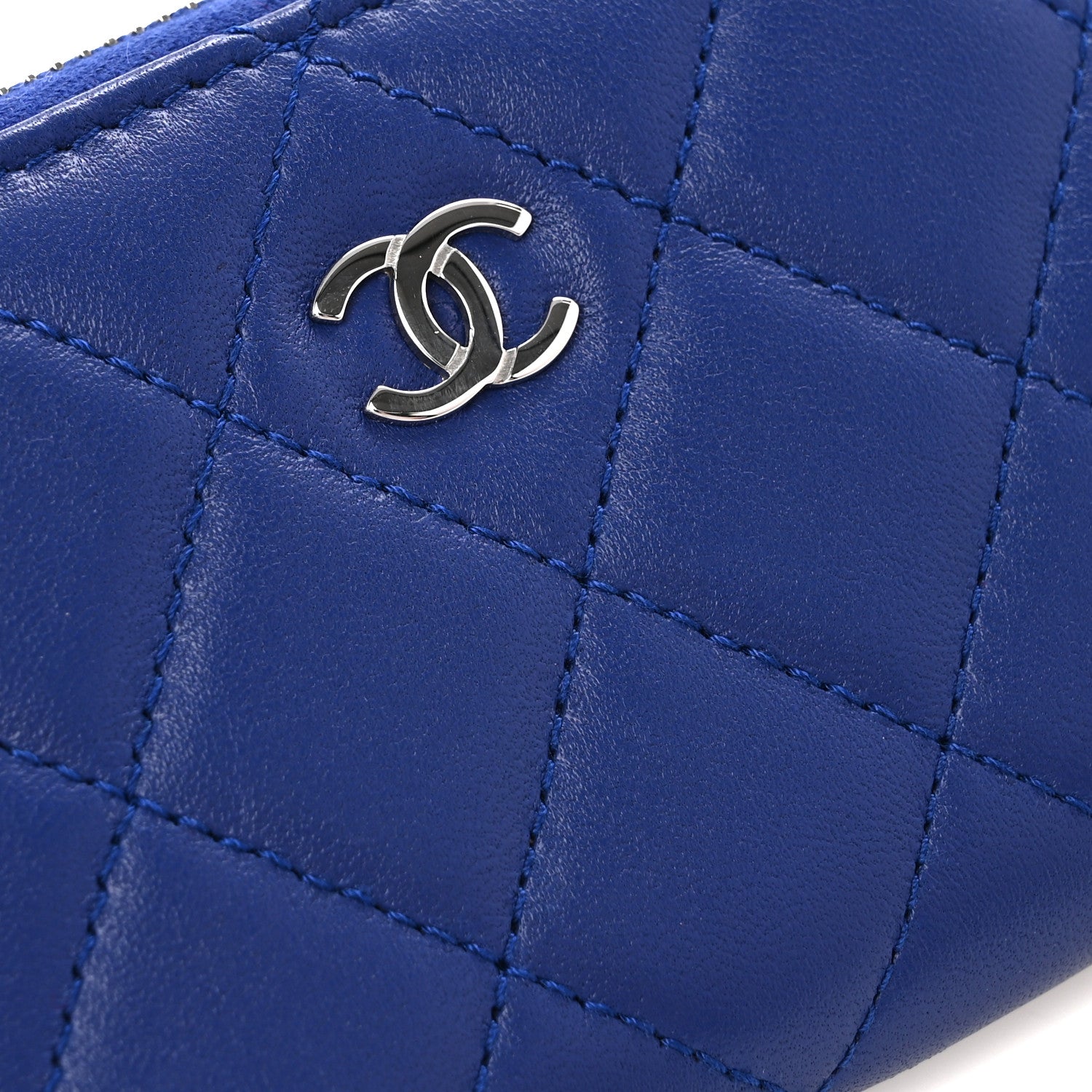 Chanel Lambskin Quilted Zip Around Coin Purse Wallet Blue 8 of 11