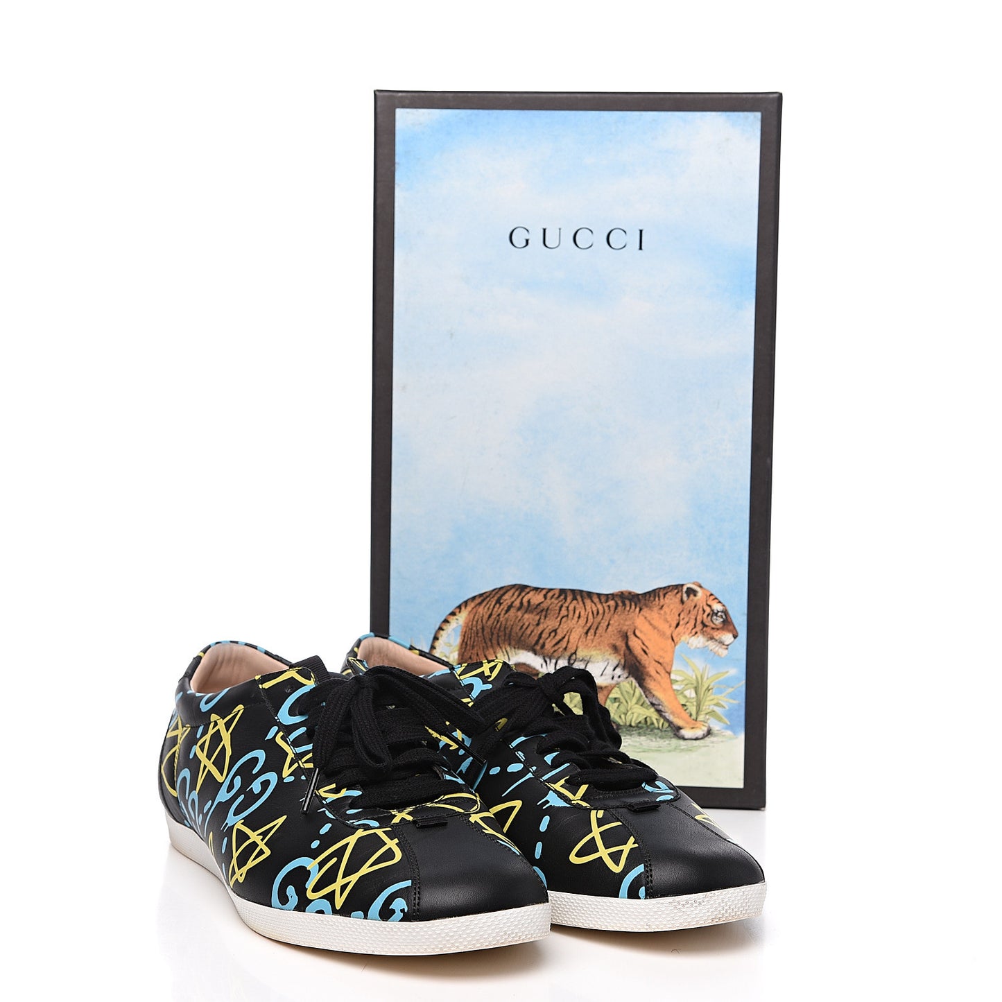 Calfskin GucciGhost Print Mens Low Top Sneakers 11 Black New Acquamarine