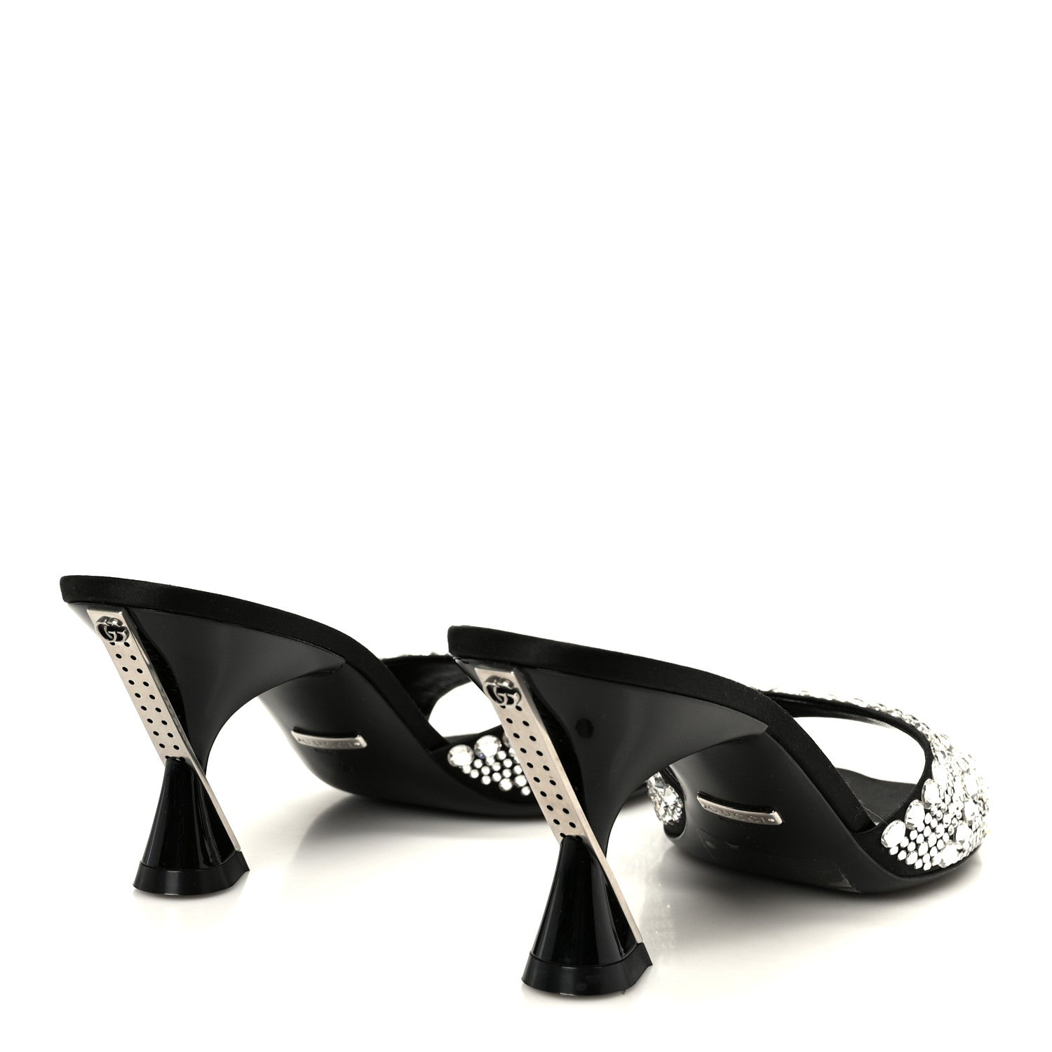 Gucci Satin Crystal 65mm Slide Sandals 37 Black 5 of 9