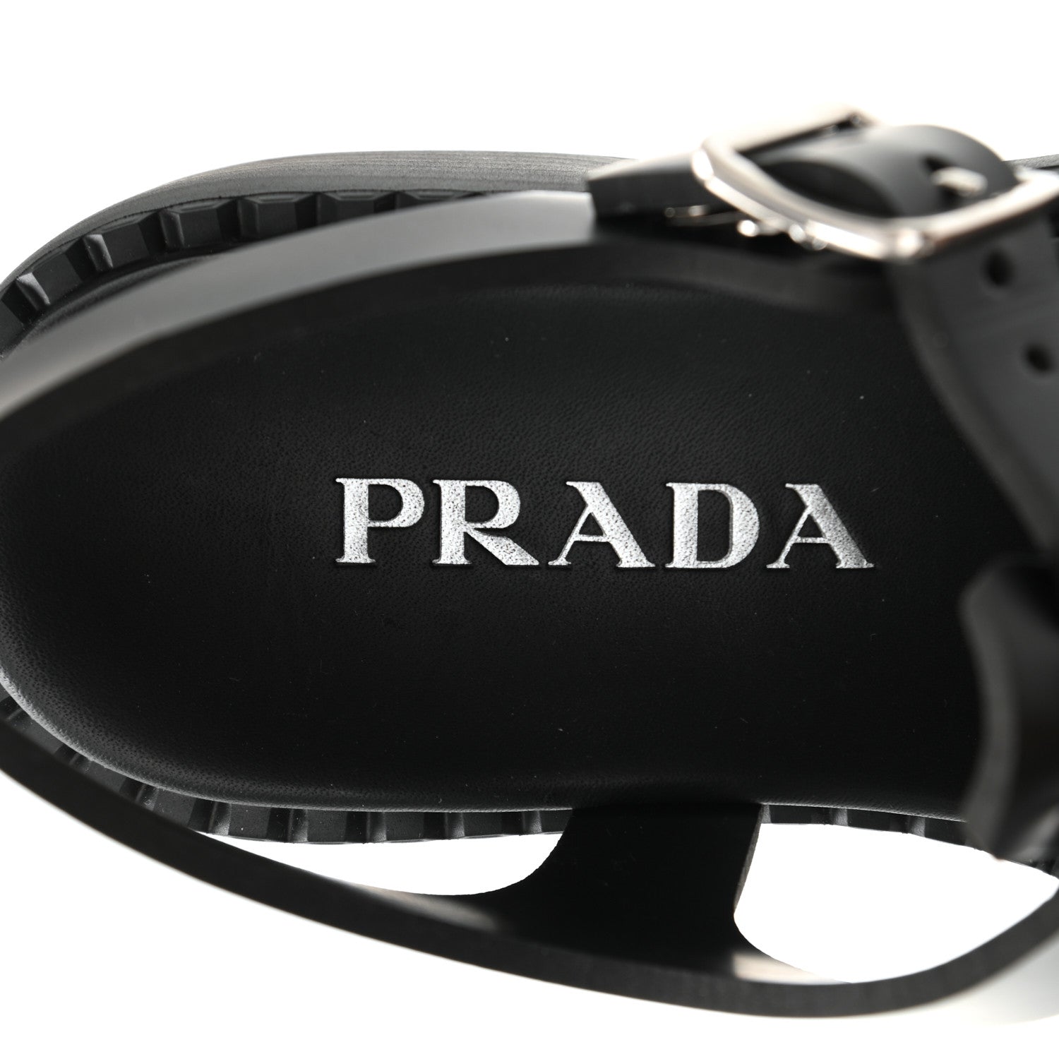 Prada Foam Rubber Metal Triangle Logo 50mm Cage Sandals 39 Black 6 of 8