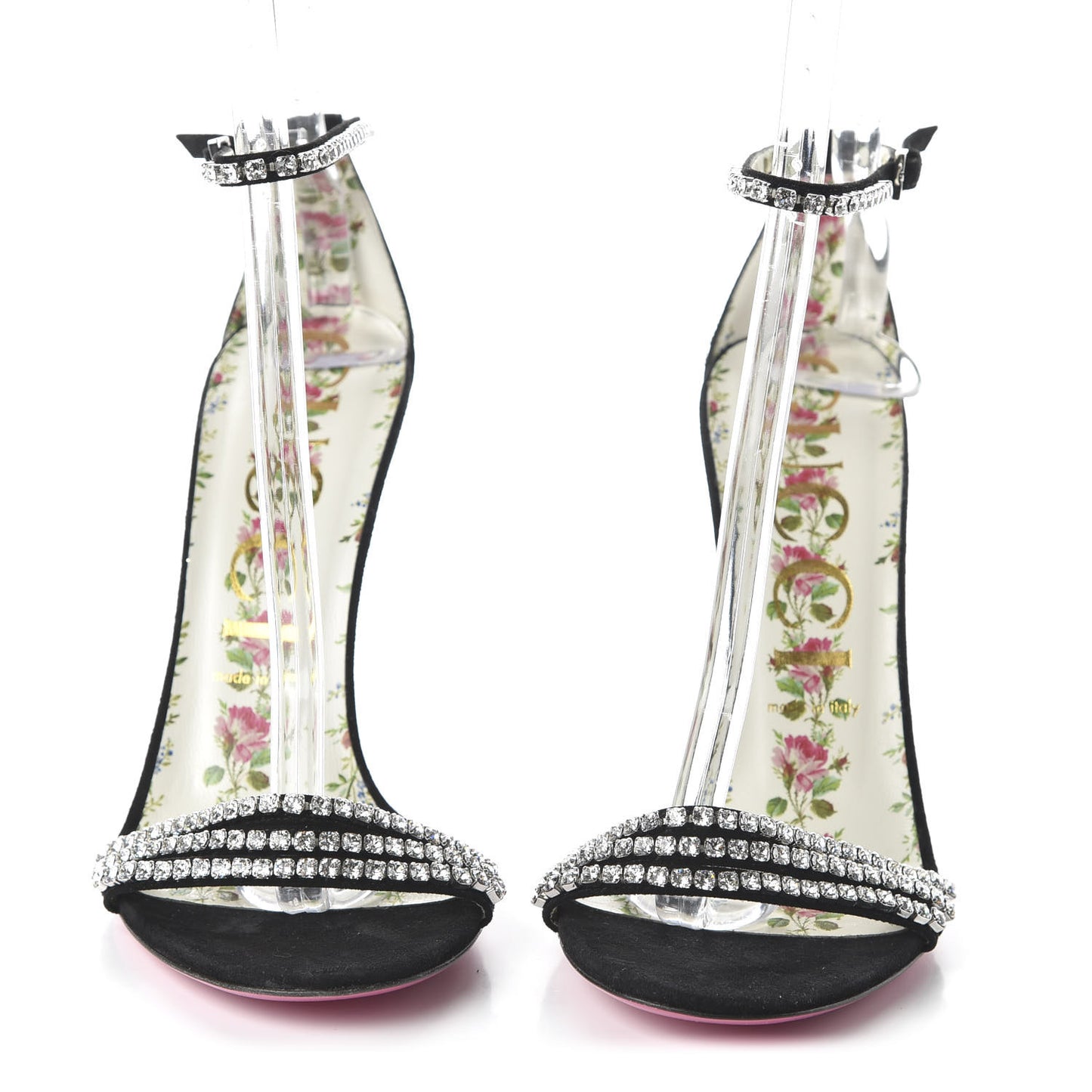 Kid Scamosciato Crystal Ankle Strap High Heel Sandals 40 Black