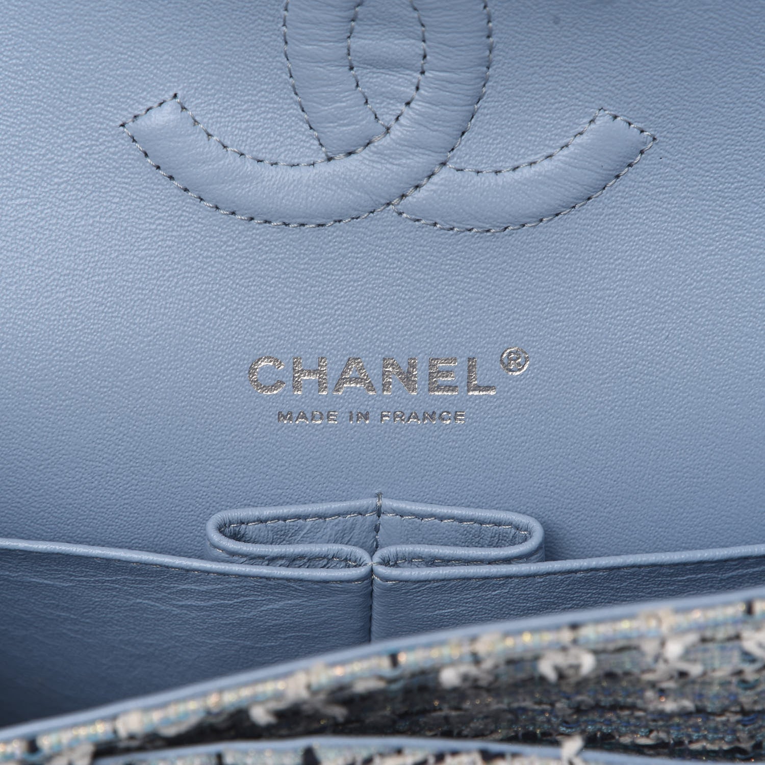 Chanel Tweed Quilted Medium Double Flap Blue White 6 of 10