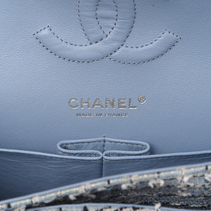 Chanel Tweed Quilted Medium Double Flap Blue White 6 of 10