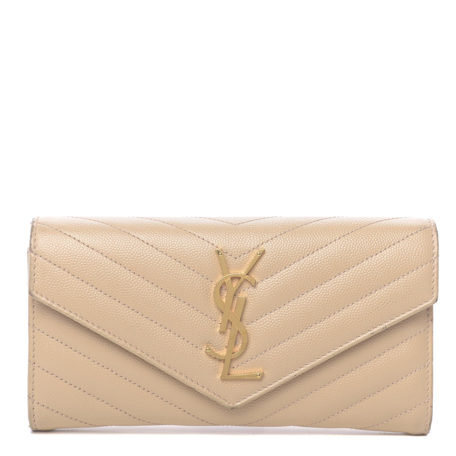 Saint Laurent Grain De Poudre Matelasse Chevron Monogram Flap Wallet Nude Powder 1 of 12