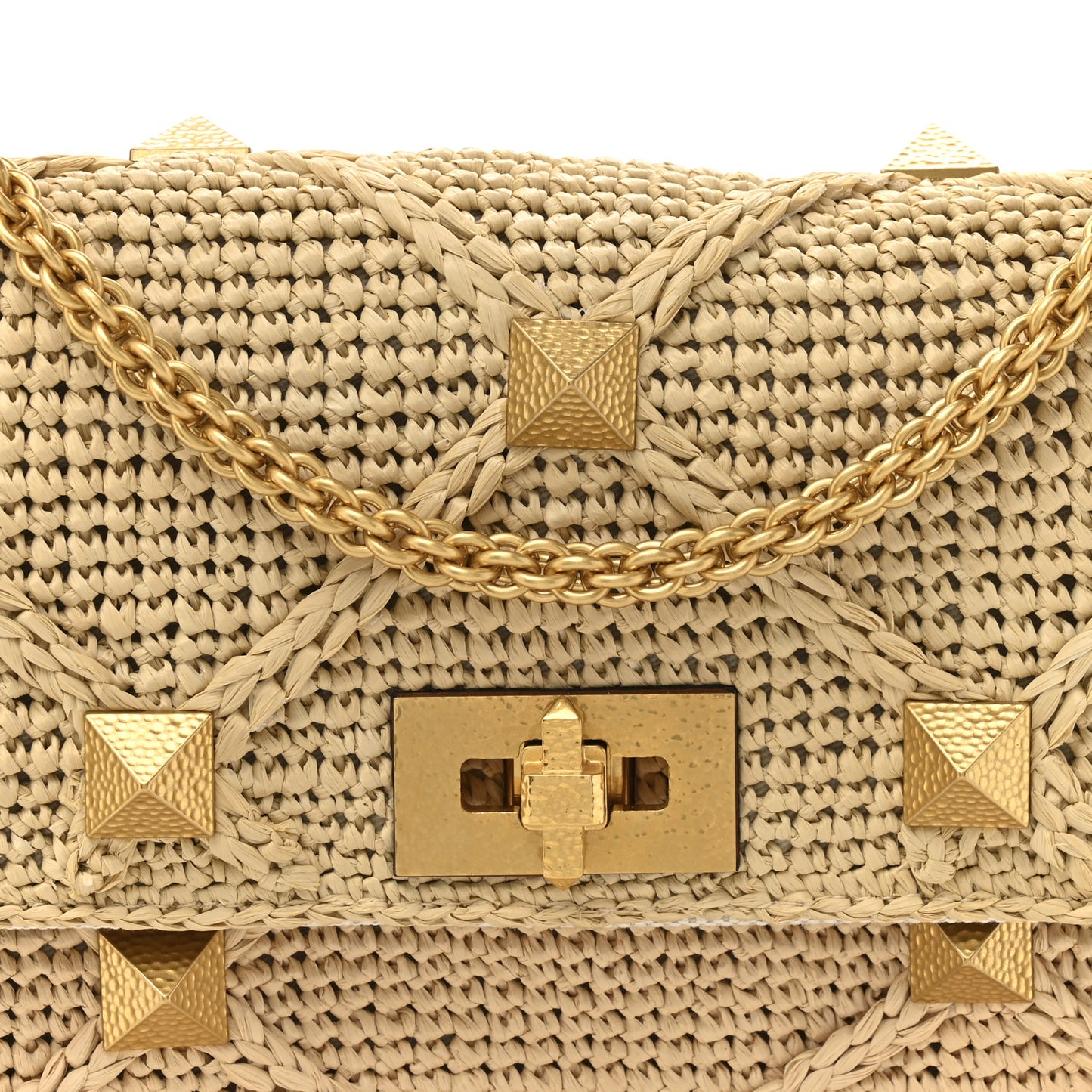 Raffia Large Roman Stud Shoulder Bag Naturale