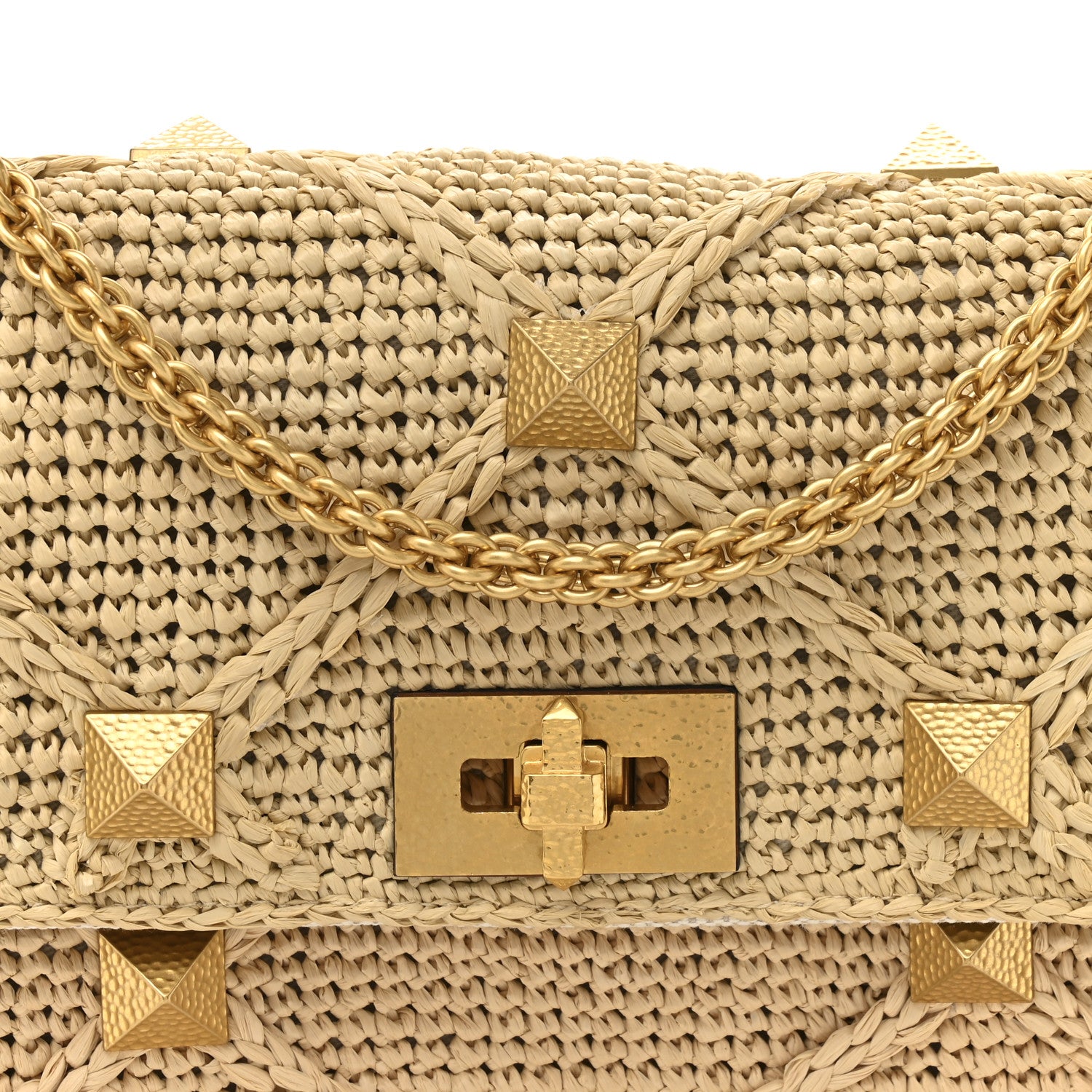 Valentino Garavani Raffia Large Roman Stud Shoulder Bag Naturale 7 of 10
