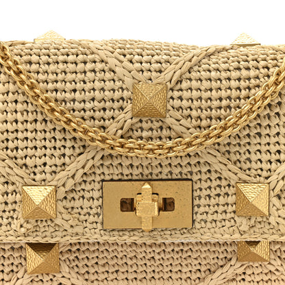 Valentino Garavani Raffia Large Roman Stud Shoulder Bag Naturale 7 of 10
