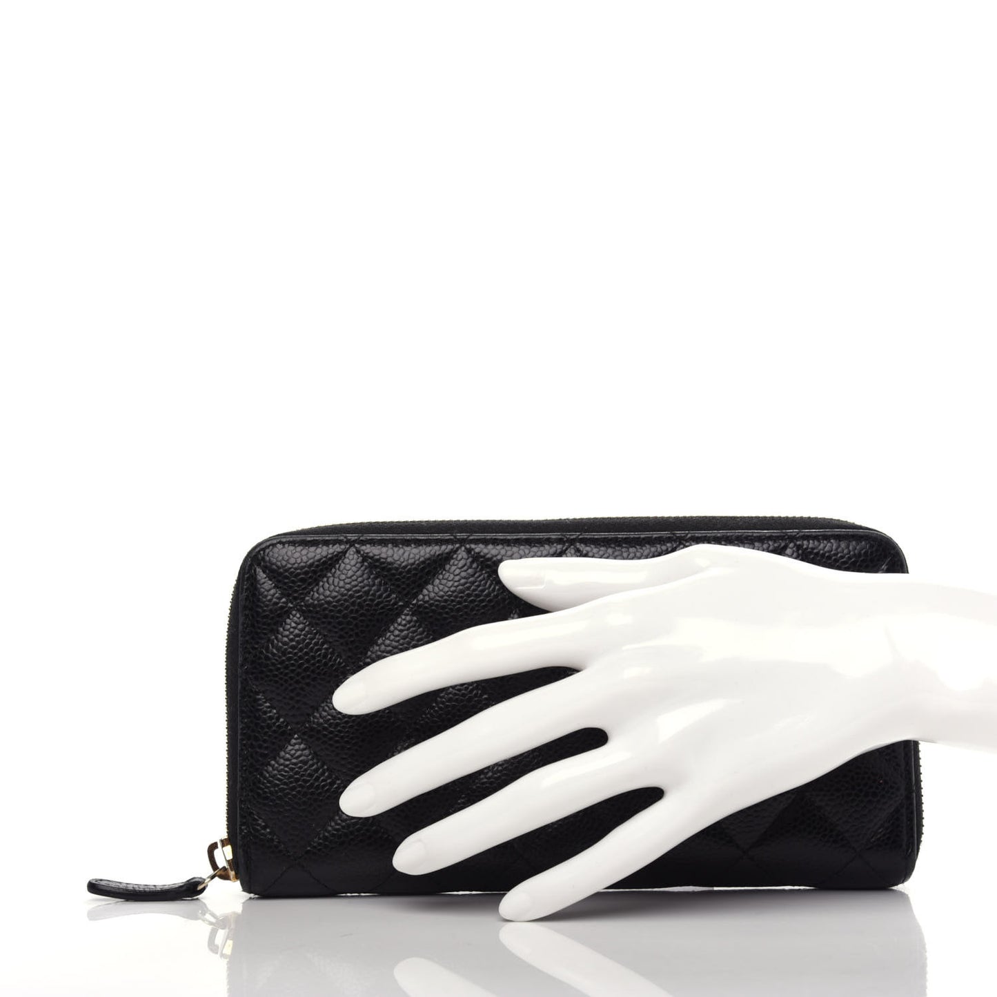 Caviar Quilted Large Gusset Zip Around Wallet Black