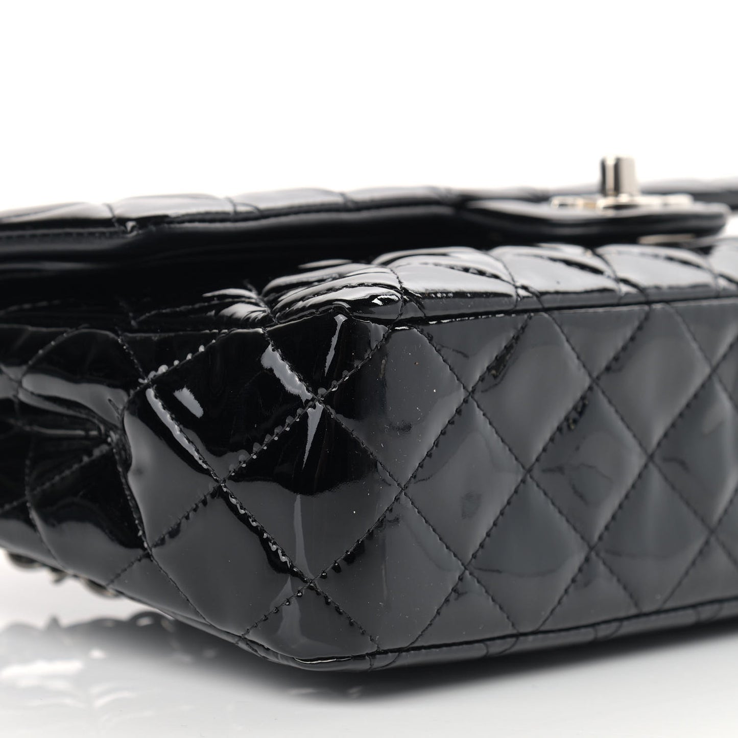 Patent Quilted Medium Double Flap Black