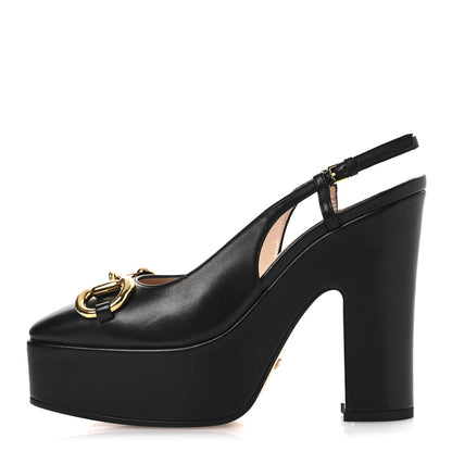 Gucci Nappa Horsebit Platform 35/120mm Slingback Pumps 35 Black 1 of 11