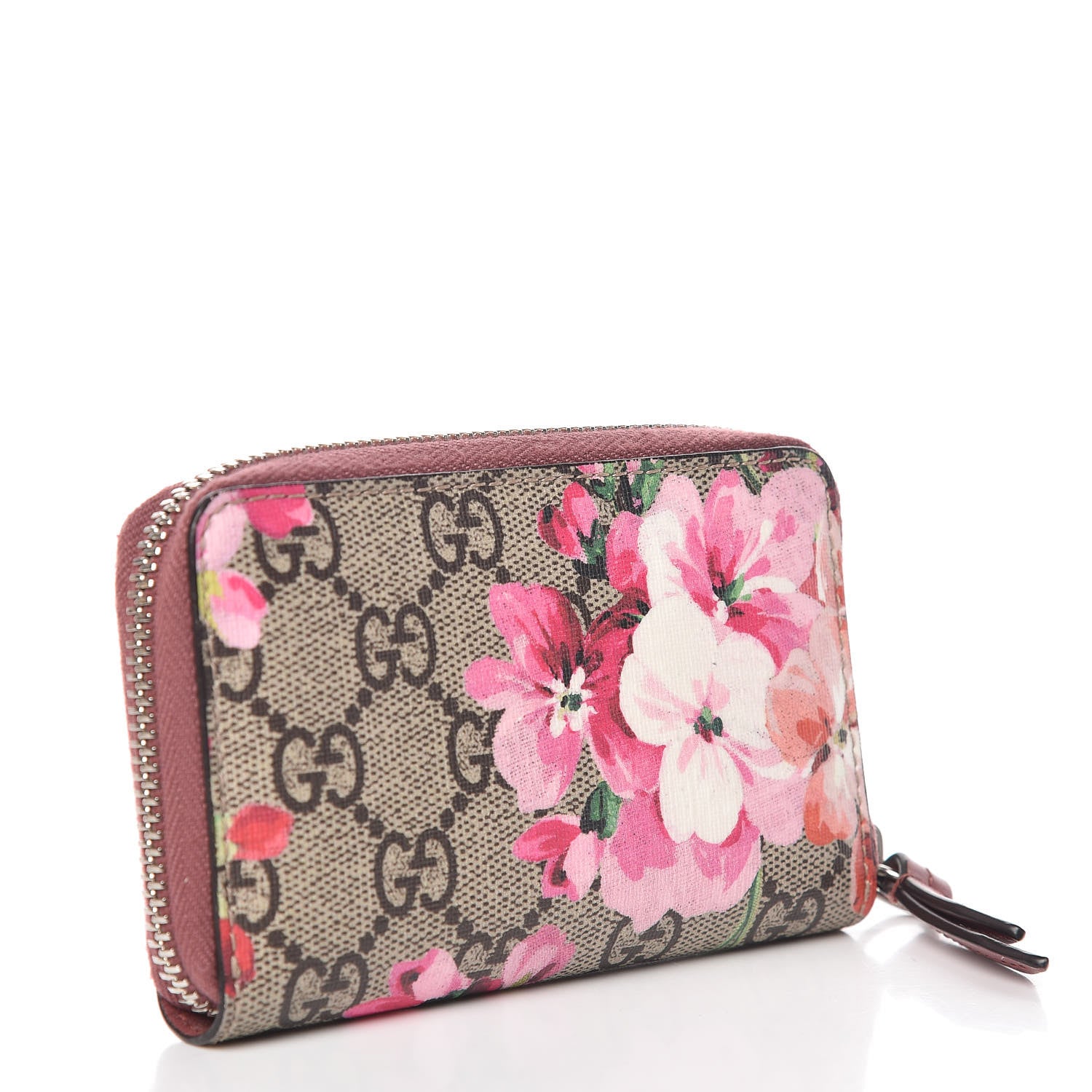 Gucci GG Supreme Monogram Blooms Zip Around Card Case Wallet Beige Multicolor Dry Rose 3 of 7