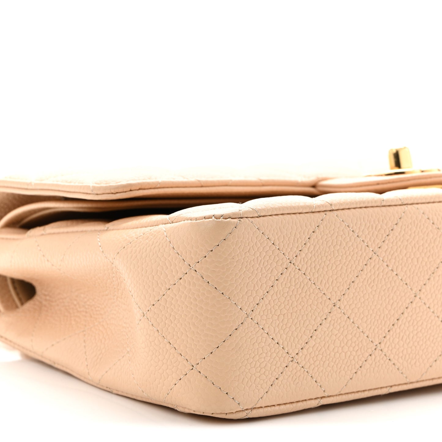 Caviar Quilted Medium Double Flap Beige