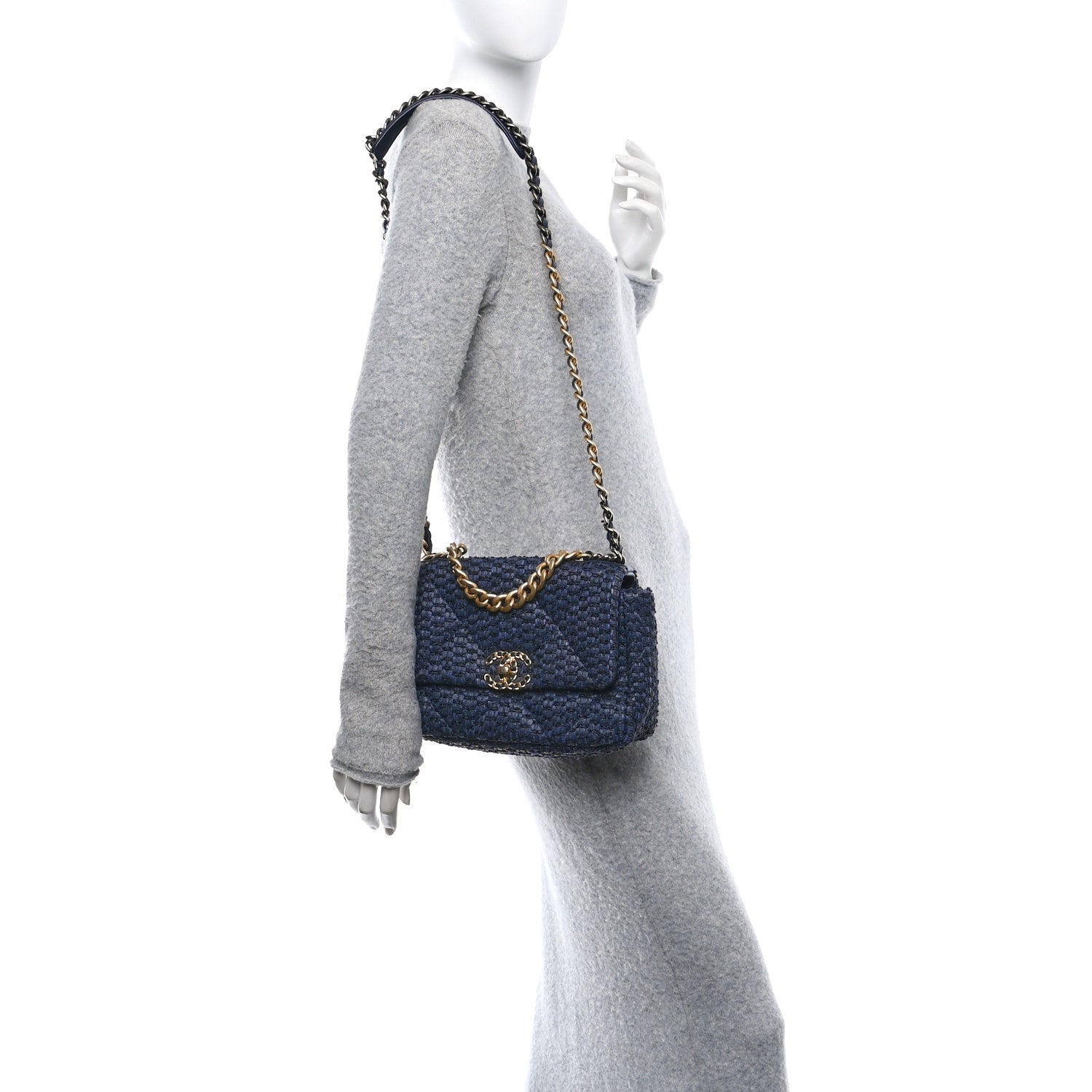 Chanel Raffia Tweed Quilted Medium Chanel 19 Flap  Navy 2 of 10
