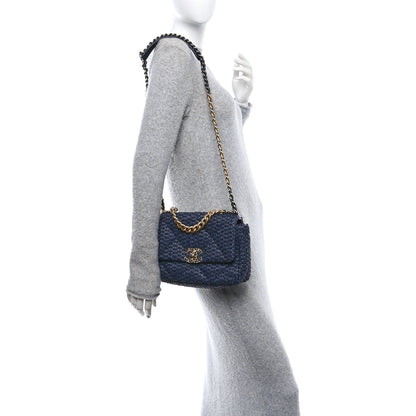 Chanel Raffia Tweed Quilted Medium Chanel 19 Flap  Navy 2 of 10