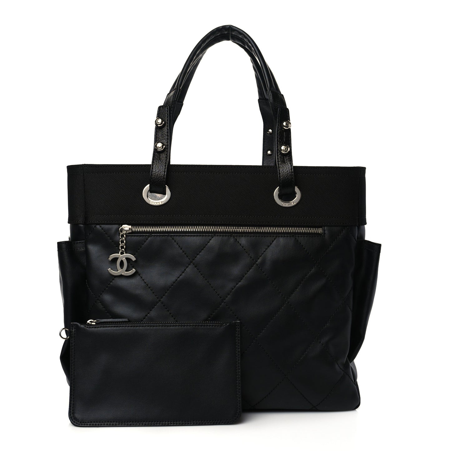 Coated Canvas Quilted Large Paris Biarritz Tote Black