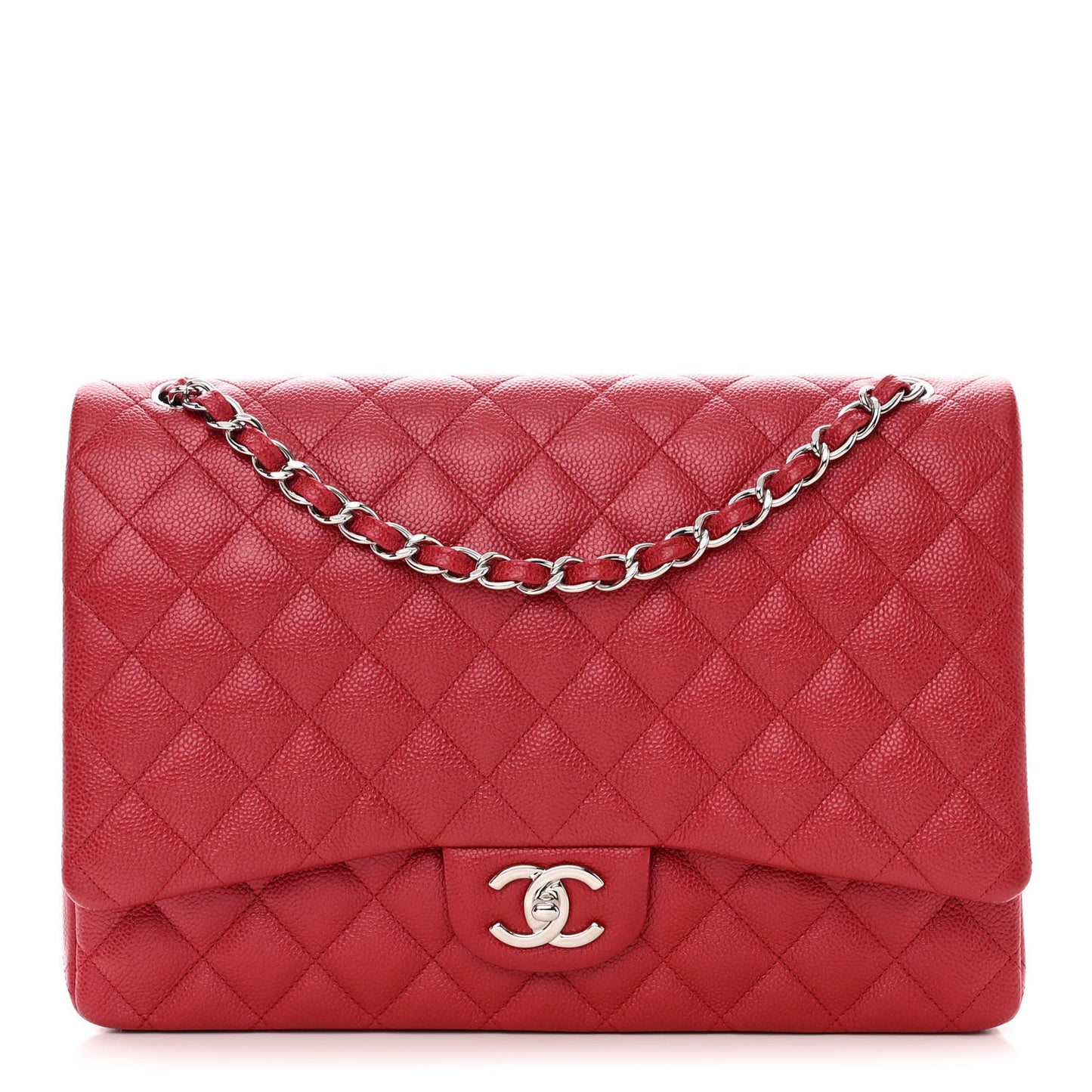 Iridescent Caviar Quilted Maxi Double Flap Red