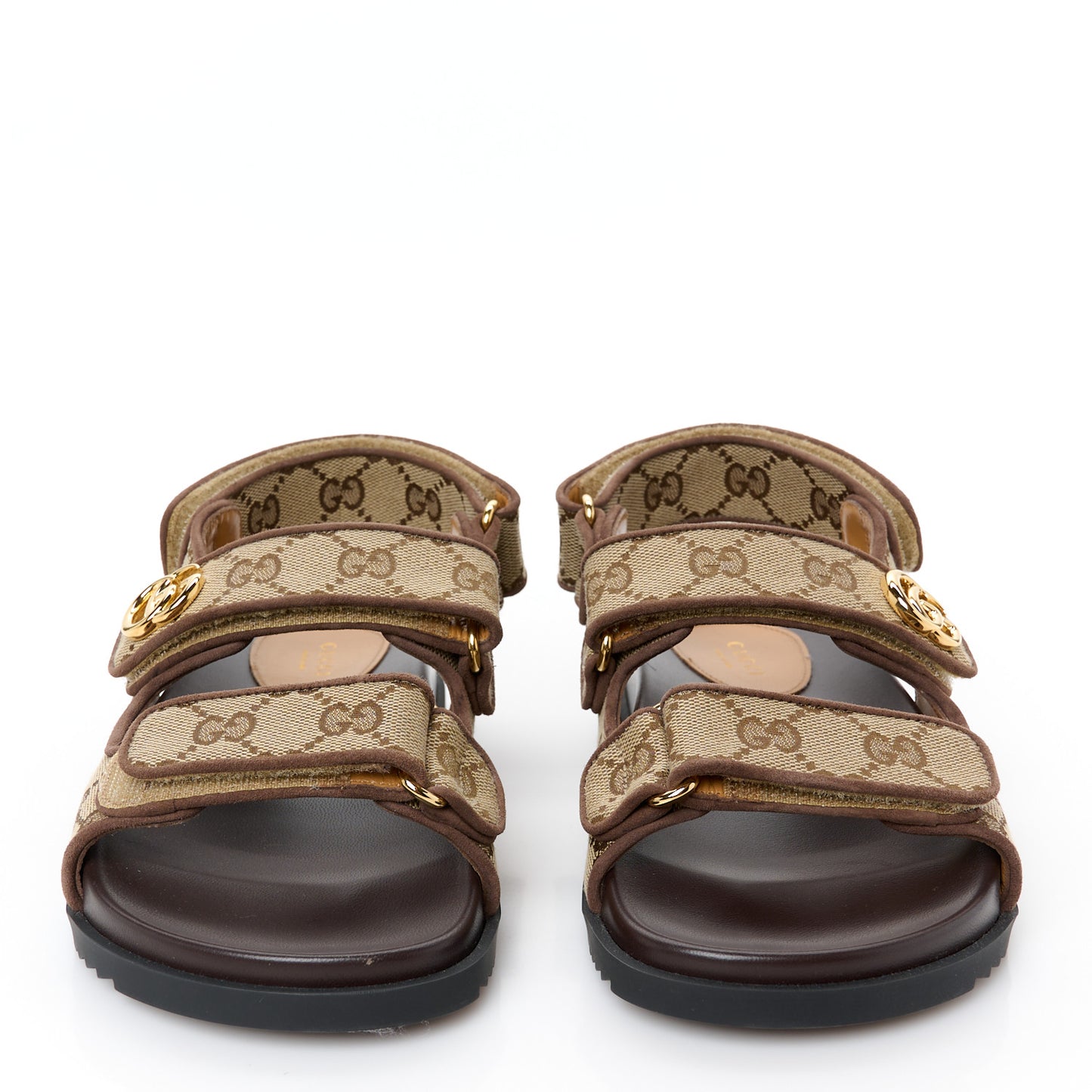 Monogram Kid Scamosciato Double G Womens Dad Sandals 36.5 Beige Ebony New Acero