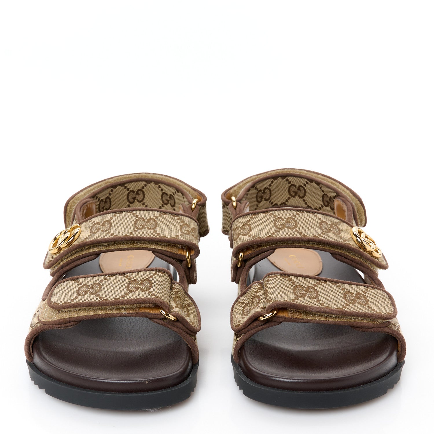 Gucci Monogram Kid Scamosciato Double G Womens Dad Sandals 36.5 Beige Ebony New Acero 3 of 10