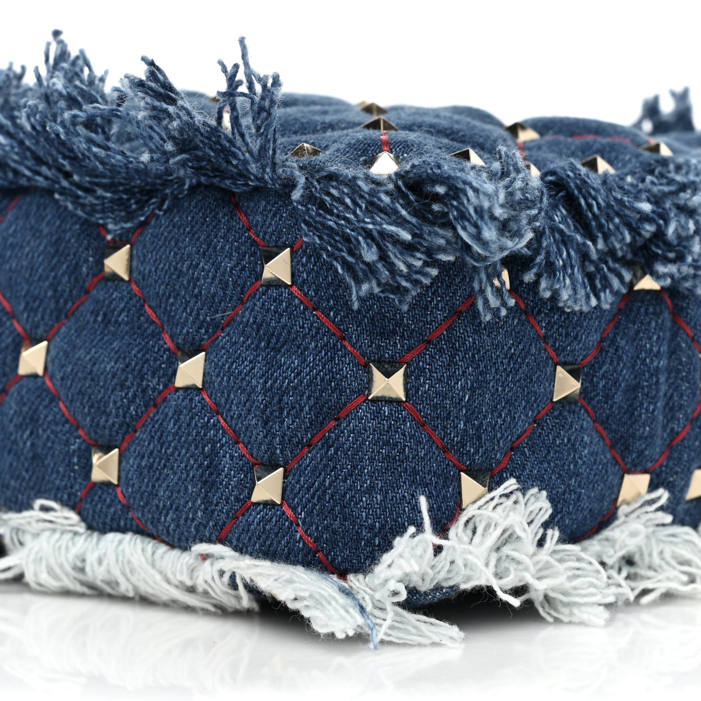 Denim Fringe Rockstud Spike Camera Crossbody Bag Blue