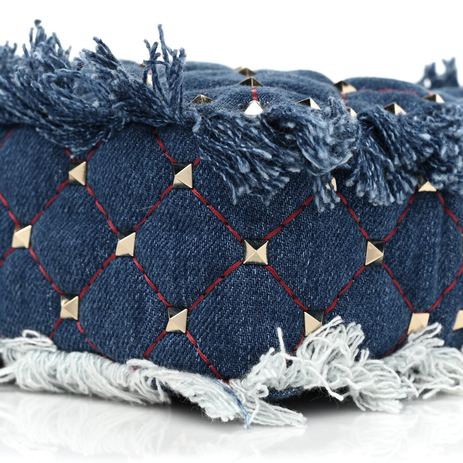 Valentino Garavani Denim Fringe Rockstud Spike Camera Crossbody Bag Blue 7 of 7