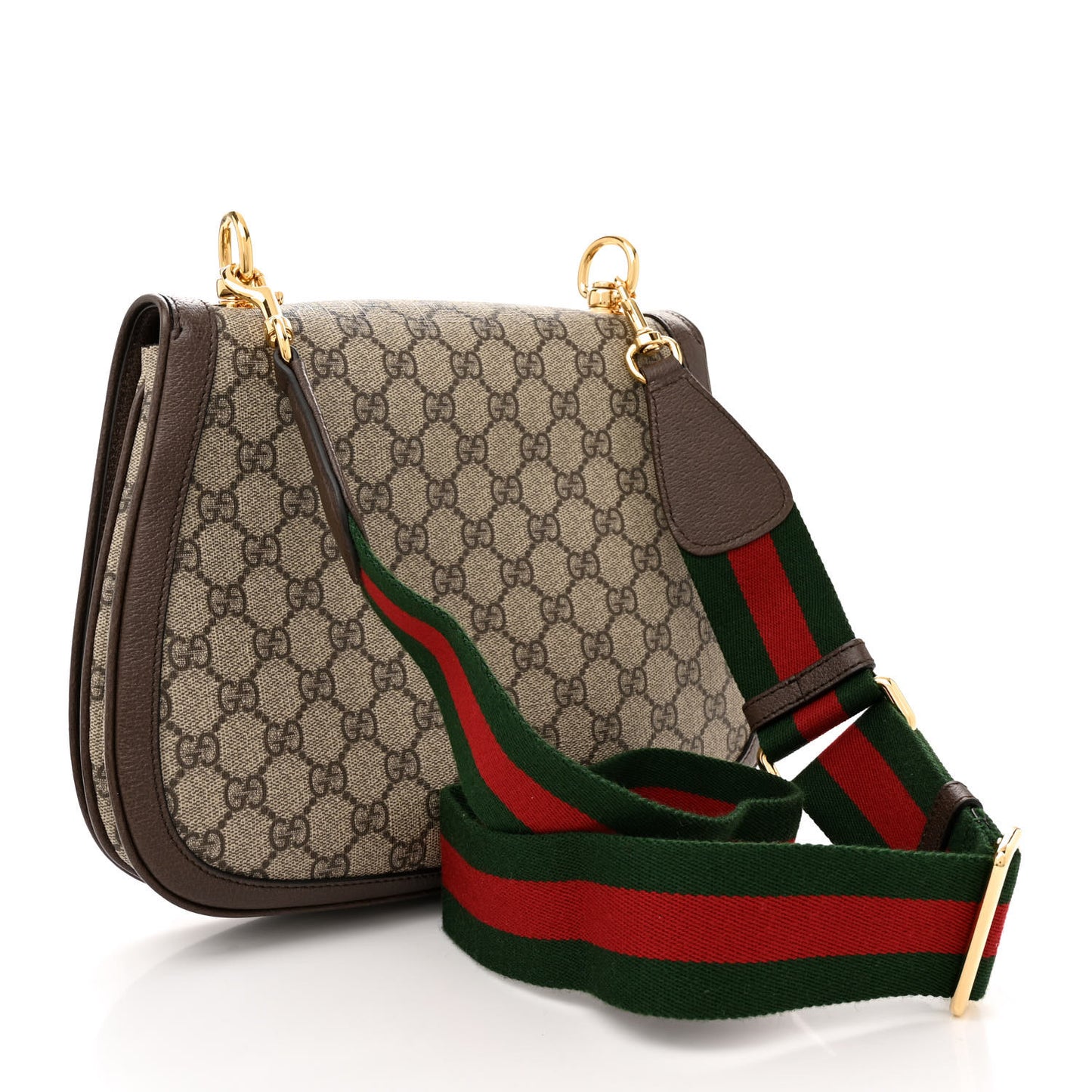 GG Supreme Monogram Textured Dollar Calfskin Web Medium Blondie Top Handle Shoulder Flap Bag Beige Ebony New Acero