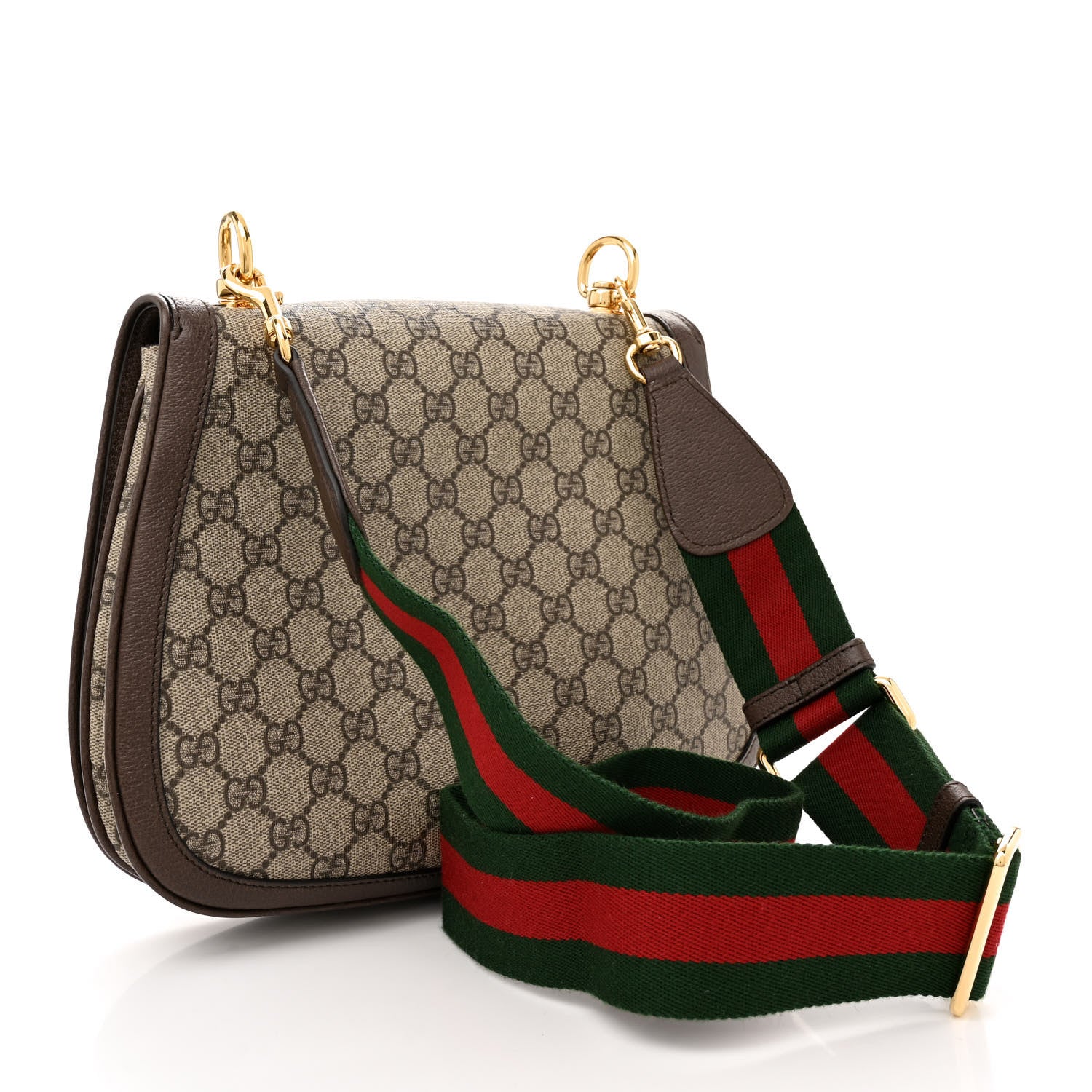 Gucci GG Supreme Monogram Textured Dollar Calfskin Web Medium Blondie Top Handle Shoulder Flap Bag Beige Ebony New Acero 3 of 12